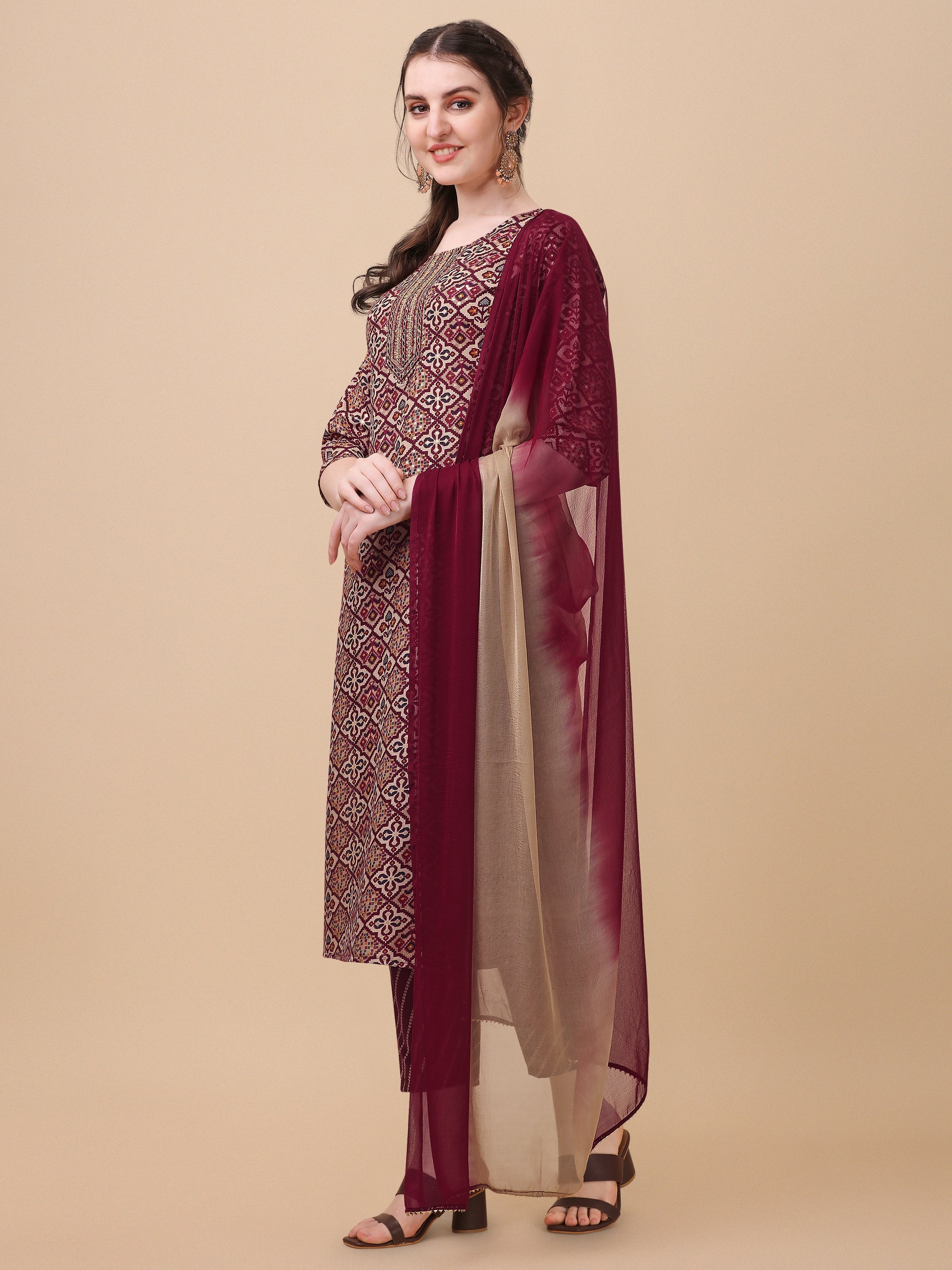 Printed Kurta With Pant And Dupatta Set, Multicolor - Hiral Fashion | Grocsy