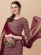 Printed Kurta With Pant And Dupatta Set, Multicolor - Hiral Fashion | Grocsy