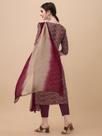 Printed Kurta With Pant And Dupatta Set, Multicolor - Hiral Fashion | Grocsy