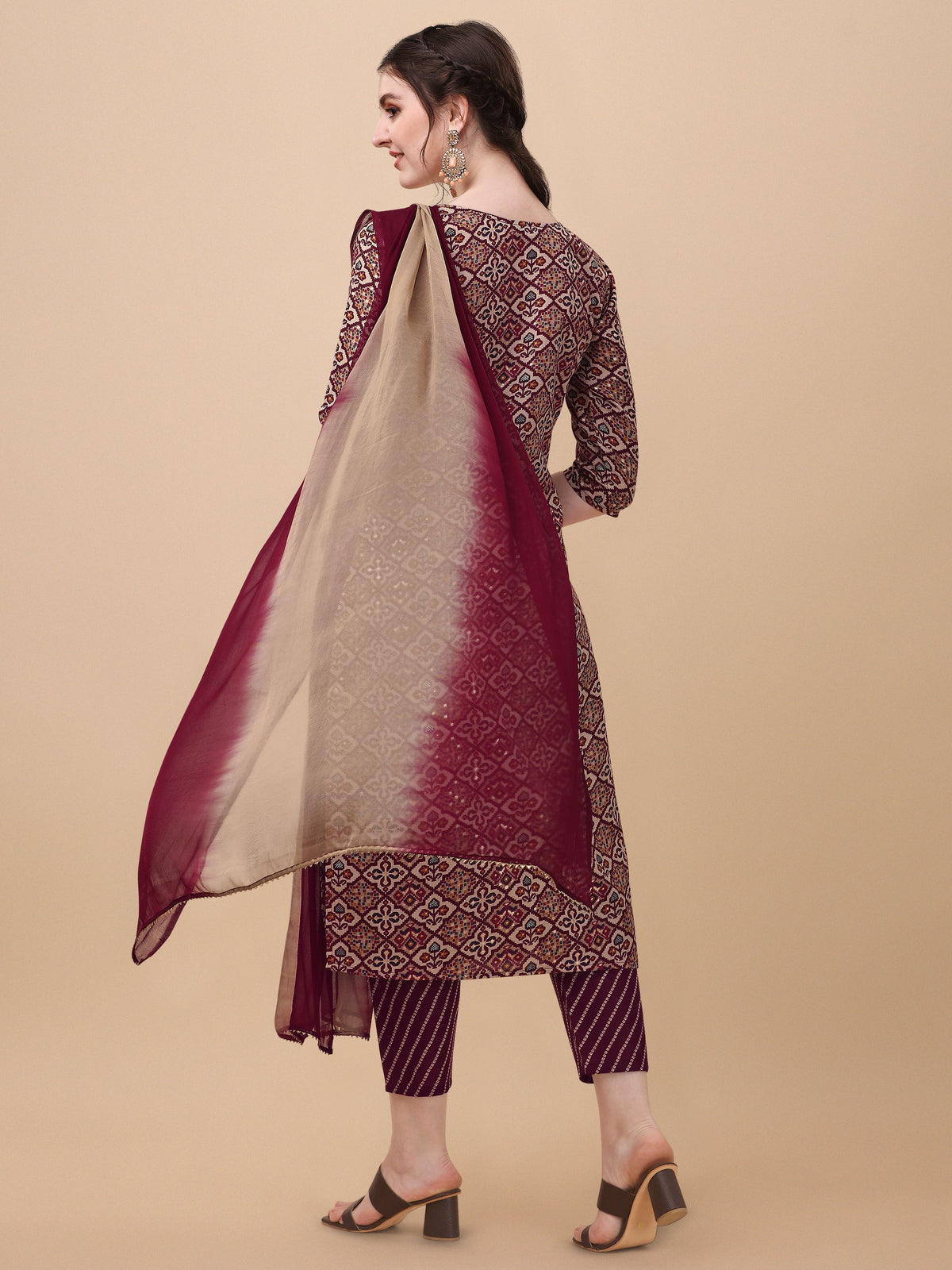 Printed Kurta With Pant And Dupatta Set, Multicolor - Hiral Fashion | Grocsy