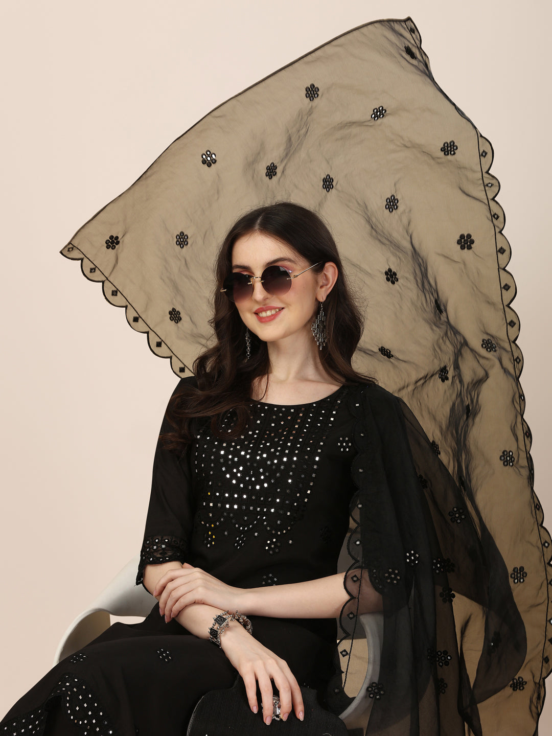 Mirror Embroidered Premium Kurta With Pant And Dupatta, Multicolor - Hiral Fashion | Grocsy