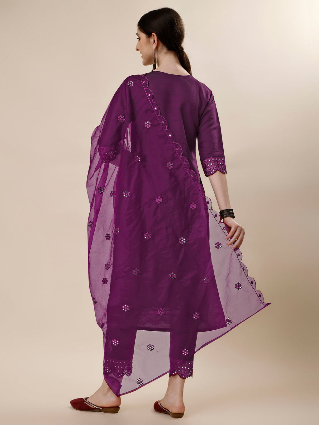 Mirror Embroidered Kurta With Pant And Dupatta Set, Multicolor - Hiral Fashion | Grocsy