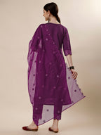 Mirror Embroidered Kurta With Pant And Dupatta Set, Multicolor - Hiral Fashion | Grocsy