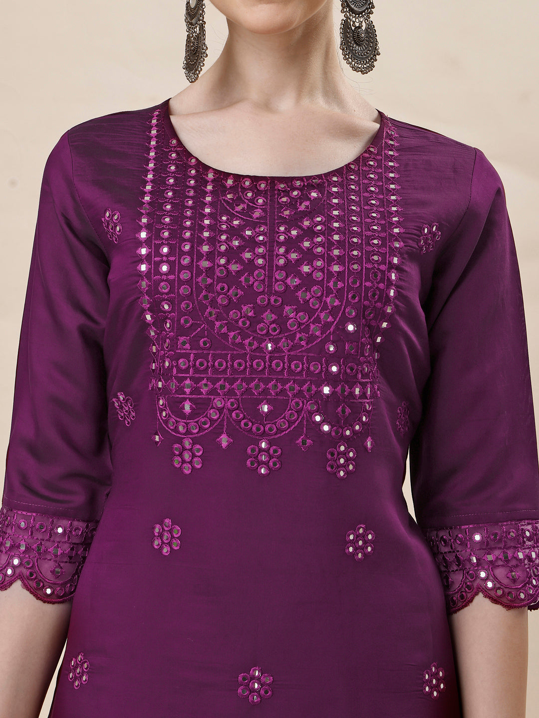Mirror Embroidered Kurta With Pant And Dupatta Set, Multicolor - Hiral Fashion | Grocsy