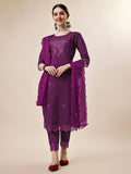 Mirror Embroidered Kurta With Pant And Dupatta Set, Multicolor - Hiral Fashion | Grocsy