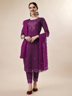 Mirror Embroidered Kurta With Pant And Dupatta Set, Multicolor - Hiral Fashion | Grocsy