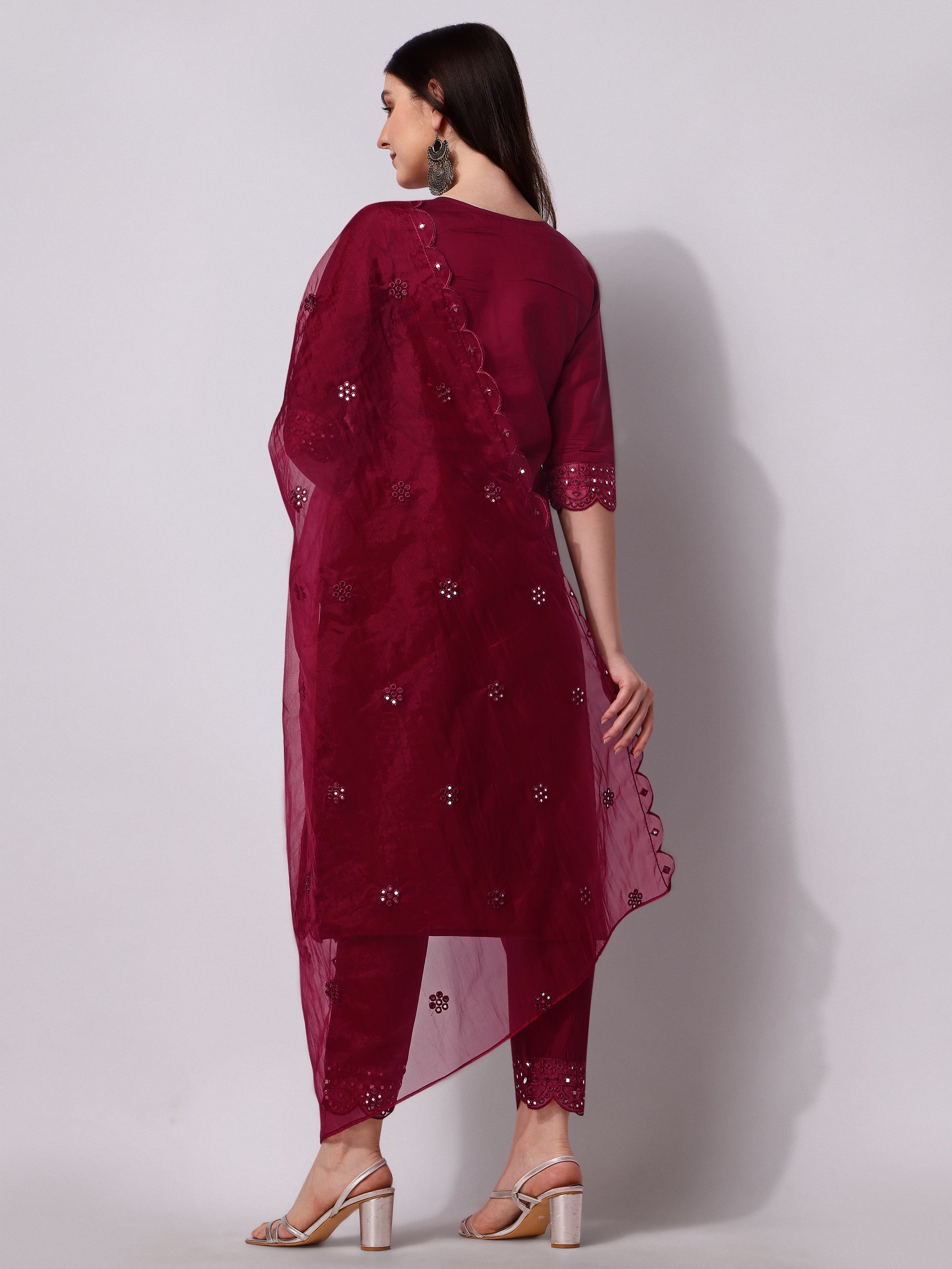 Mirror Embroidered Kurta Pant & Dupatta Set, Multicolor - Hiral Fashion | Grocsy