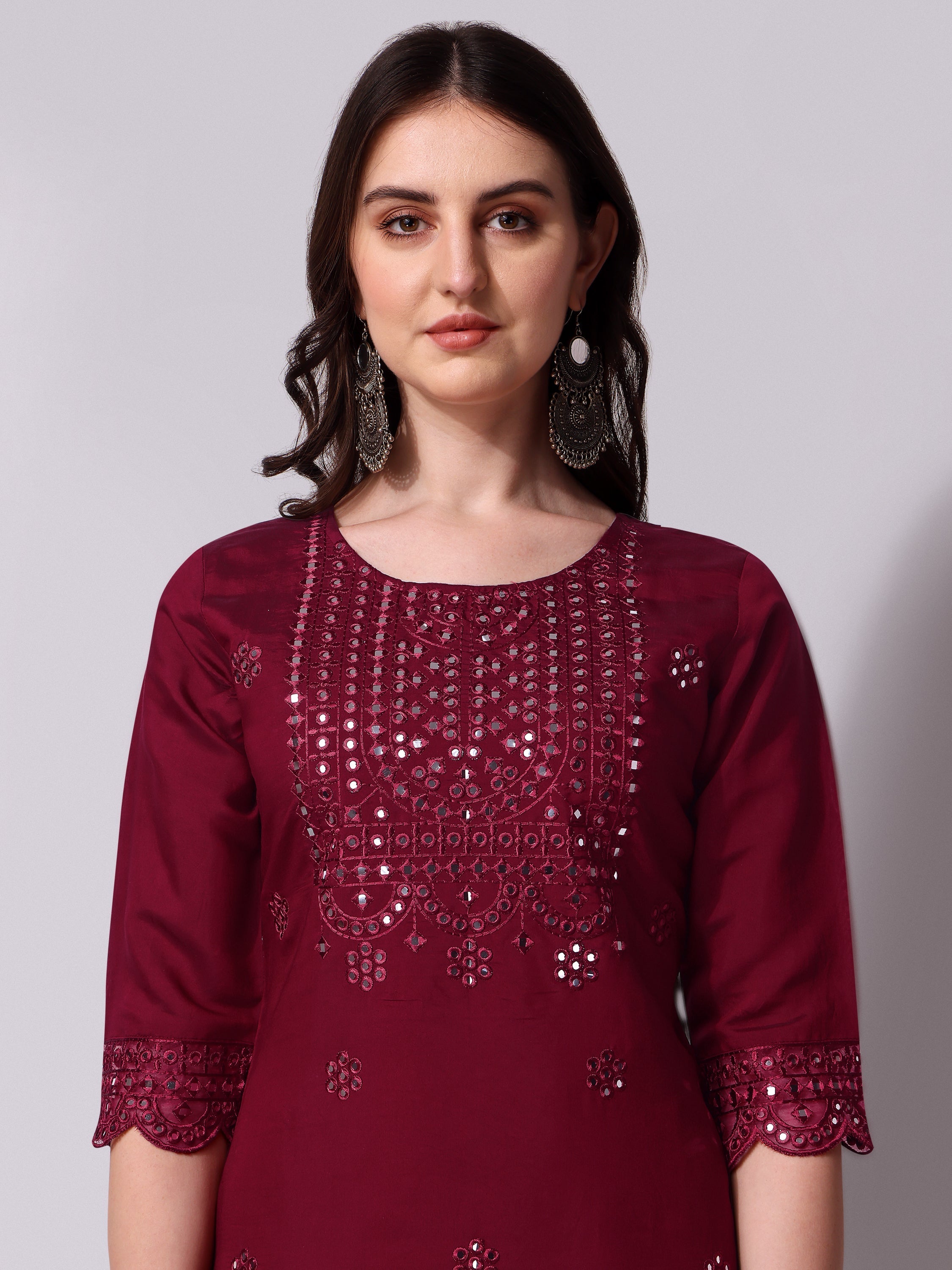 Mirror Embroidered Kurta Pant & Dupatta Set, Multicolor - Hiral Fashion | Grocsy