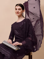 Mirror Embroidered Kurta Pant & Dupatta Set, Multicolor - Hiral Fashion | Grocsy
