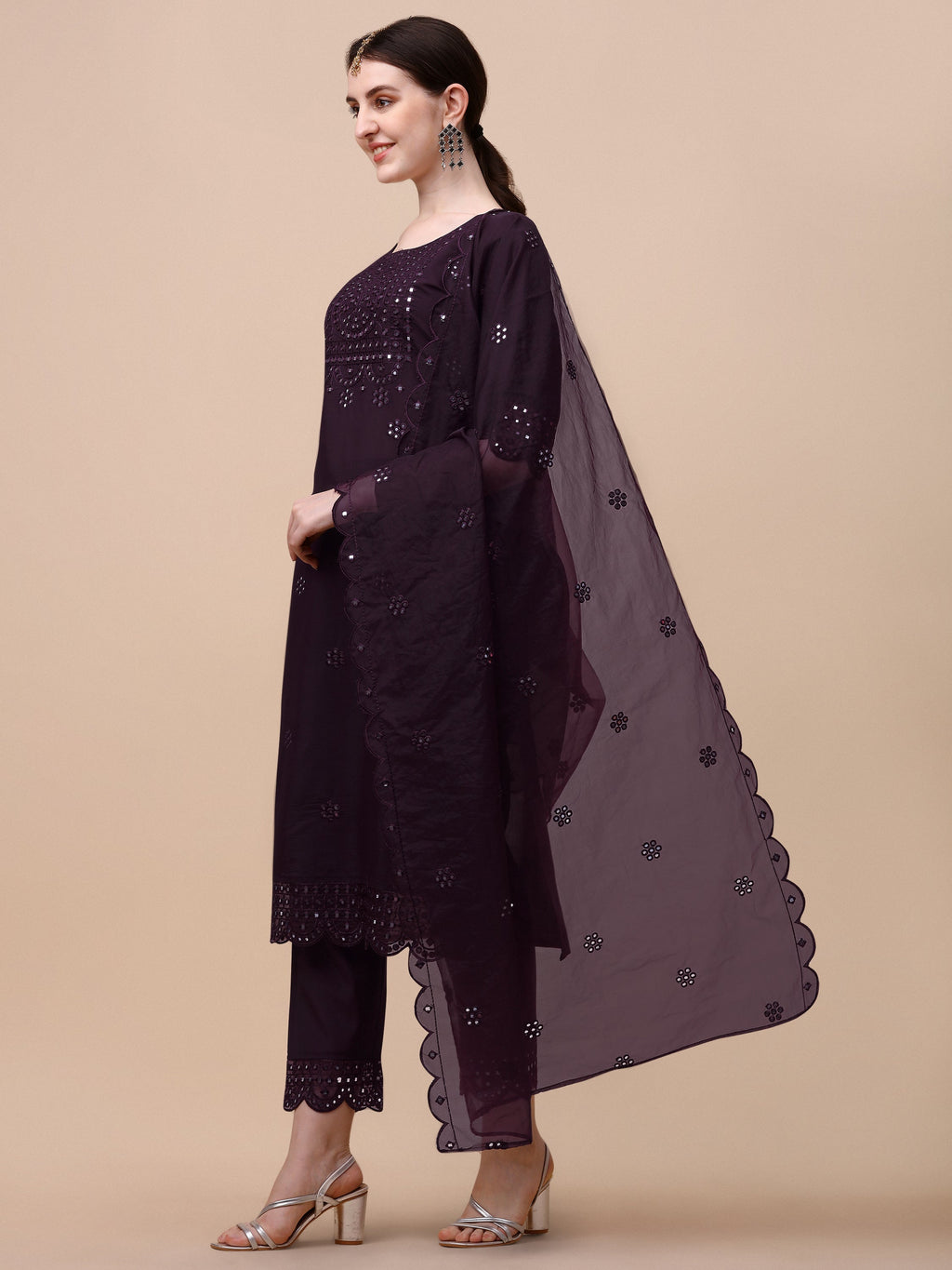Mirror Embroidered Kurta Pant & Dupatta Set, Multicolor - Hiral Fashion | Grocsy