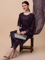 Mirror Embroidered Kurta Pant & Dupatta Set, Multicolor - Hiral Fashion | Grocsy