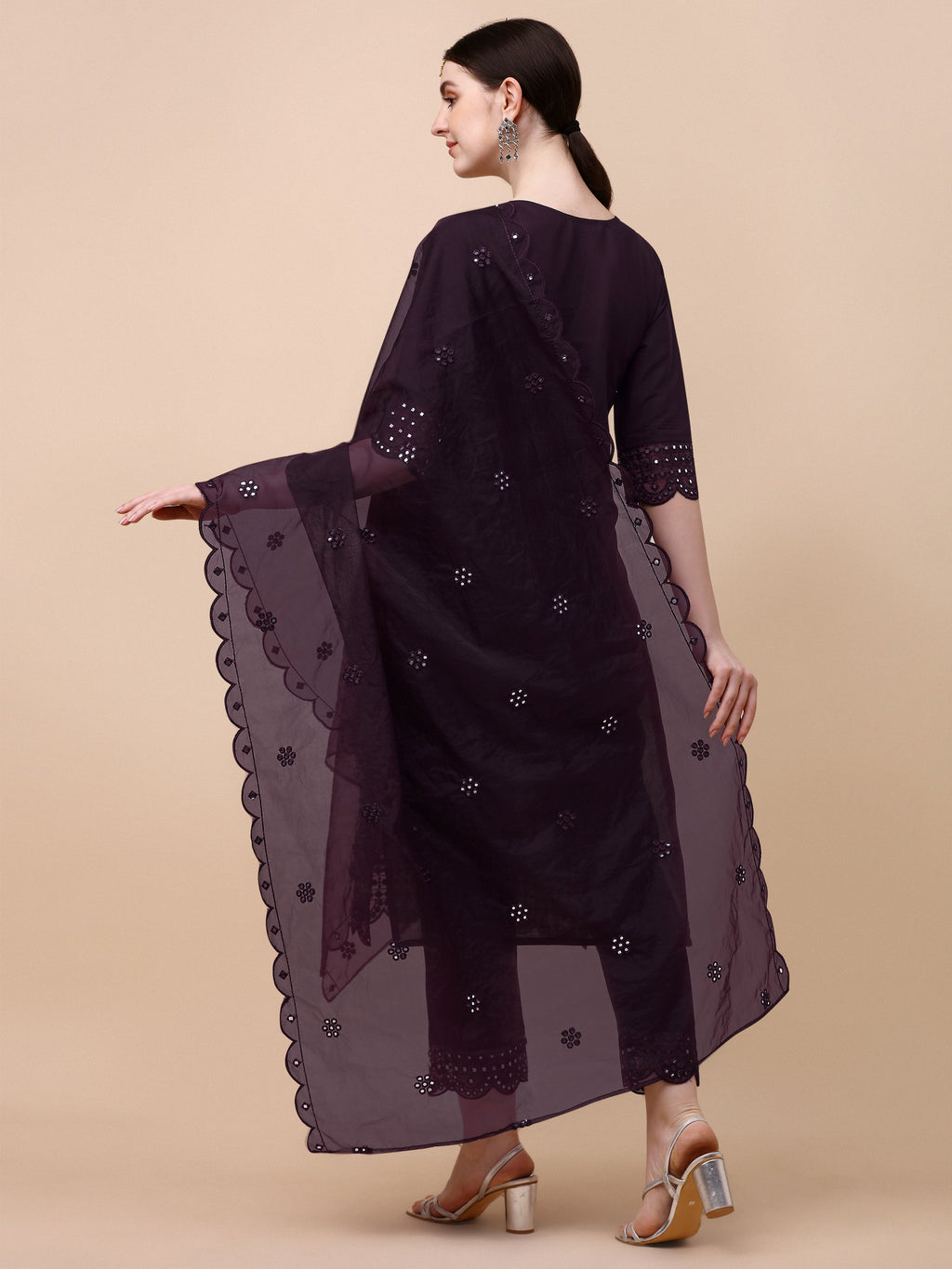 Mirror Embroidered Kurta Pant & Dupatta Set, Multicolor - Hiral Fashion | Grocsy