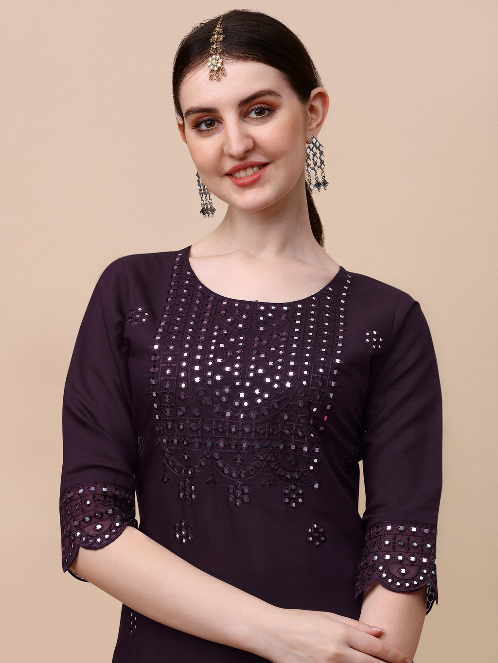 Mirror Embroidered Kurta Pant & Dupatta Set, Multicolor - Hiral Fashion | Grocsy