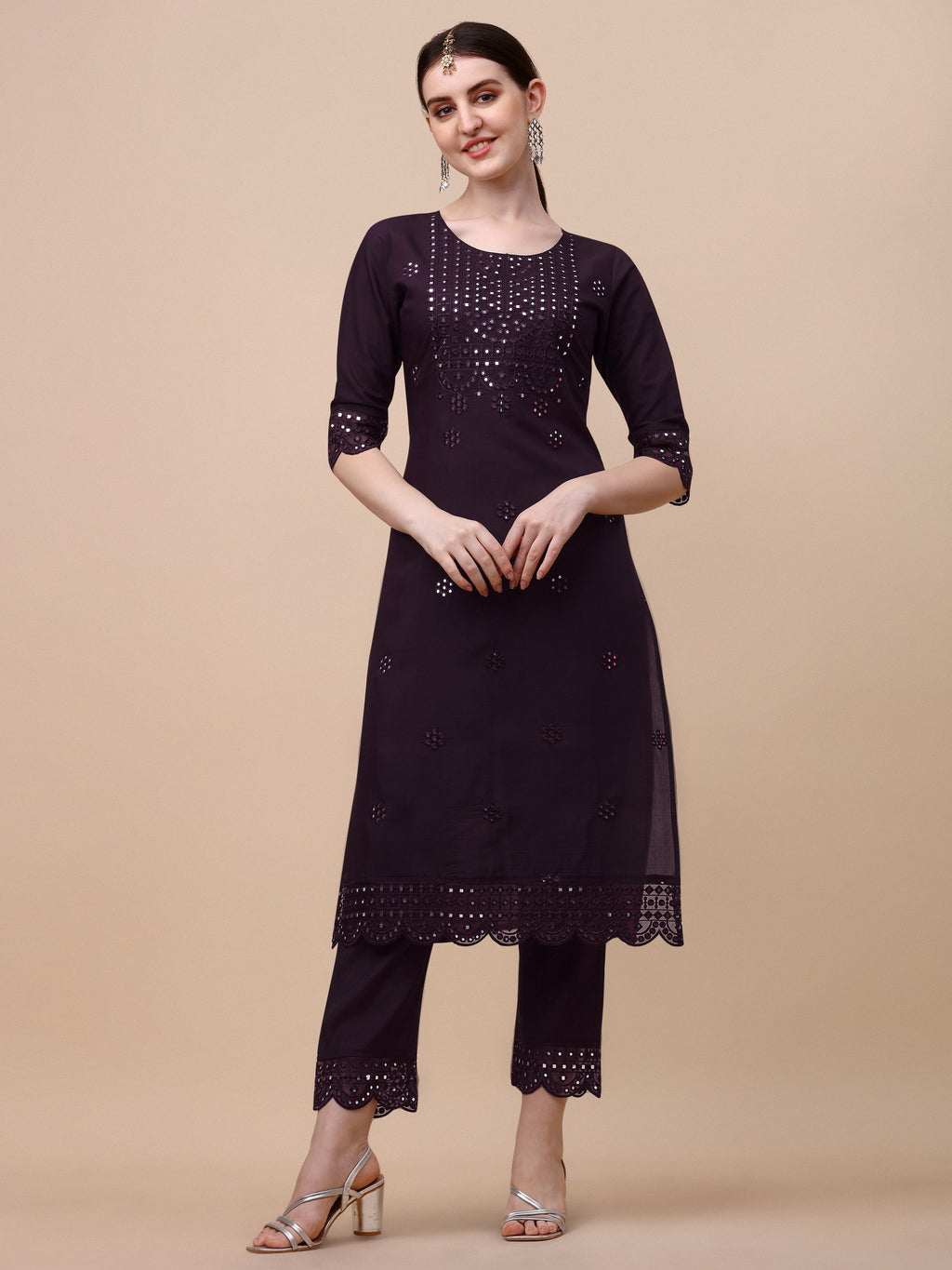 Mirror Embroidered Kurta Pant & Dupatta Set, Multicolor - Hiral Fashion | Grocsy