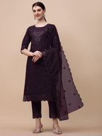 Mirror Embroidered Kurta Pant & Dupatta Set, Multicolor - Hiral Fashion | Grocsy