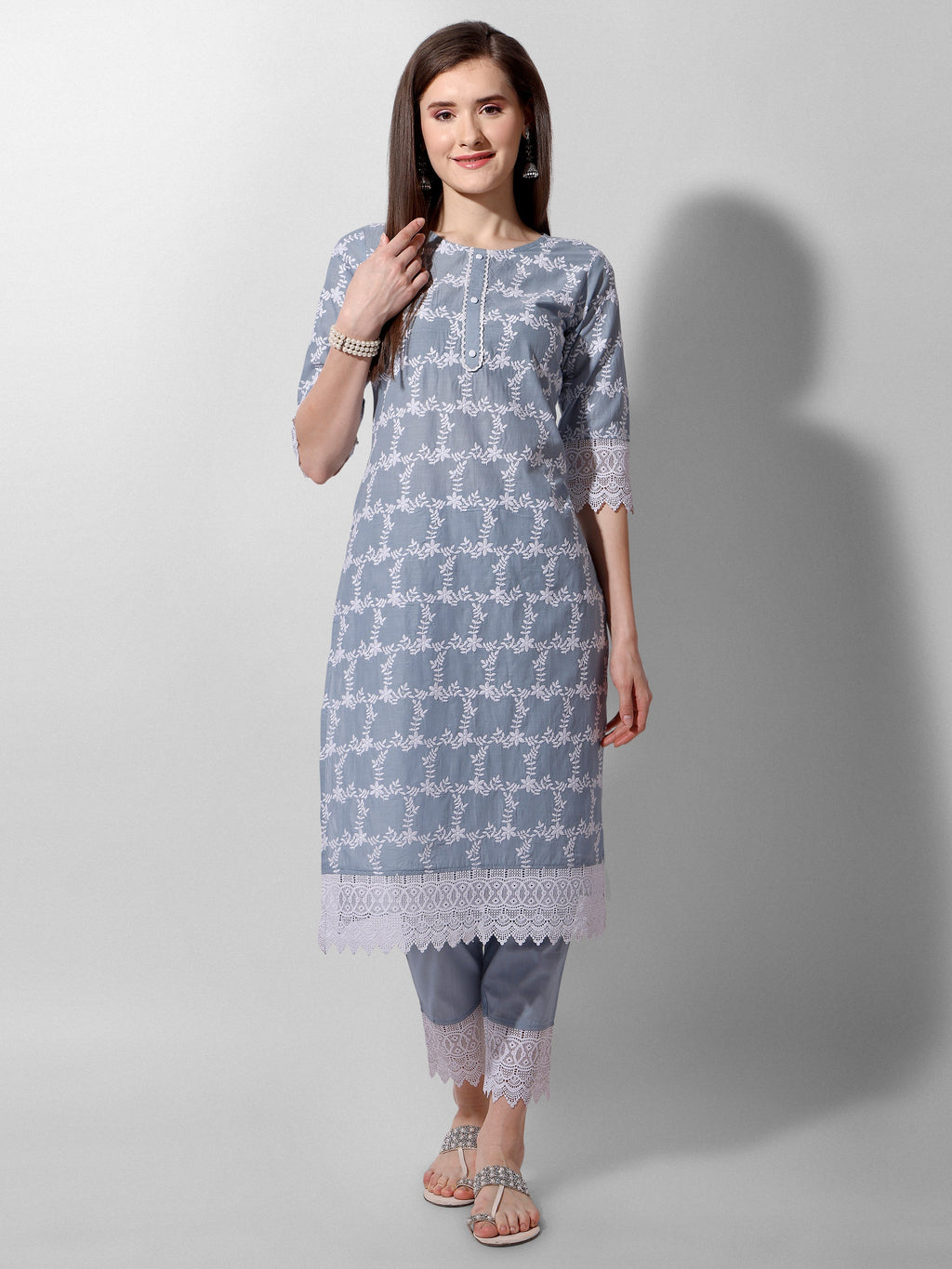 Embroidered Kurta With Pant And Dupatta Set, Multicolor - Hiral Fashion | Grocsy