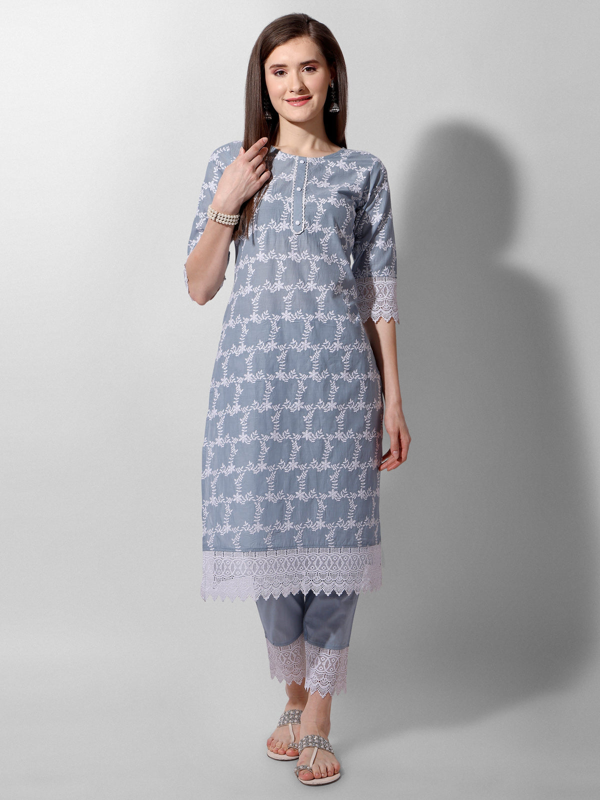 Embroidered Kurta With Pant And Dupatta Set, Multicolor - Hiral Fashion | Grocsy