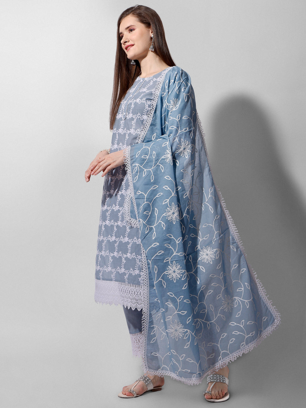 Embroidered Kurta With Pant And Dupatta Set, Multicolor - Hiral Fashion | Grocsy
