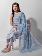 Embroidered Kurta With Pant And Dupatta Set, Multicolor - Hiral Fashion | Grocsy