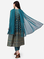 Anarkali Printed Kurta With Pant & Dupatta Set, Multicolor - Hiral Fashion | Grocsy