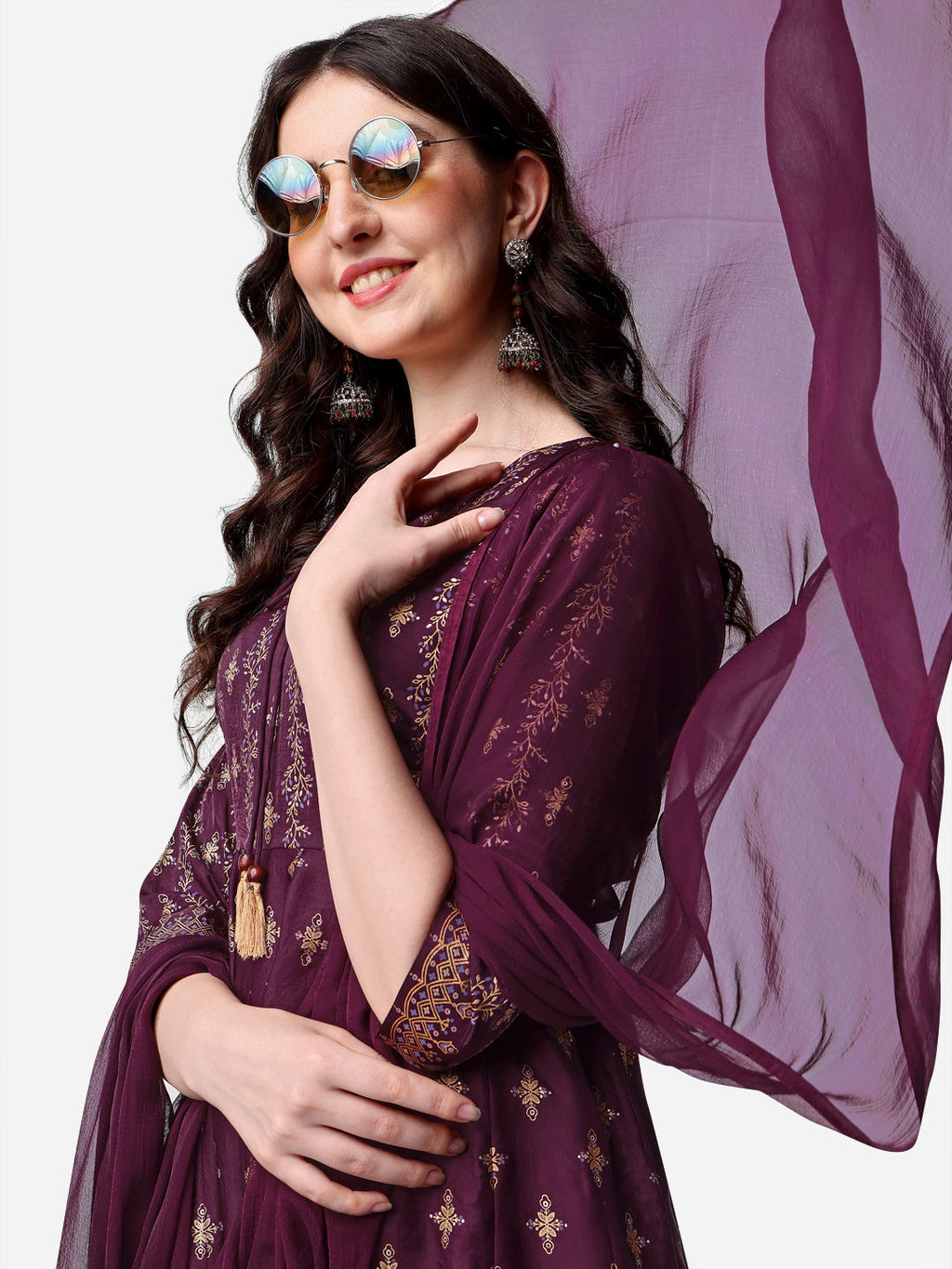 Anarkali Printed Kurta With Pant & Dupatta Set, Multicolor - Hiral Fashion | Grocsy
