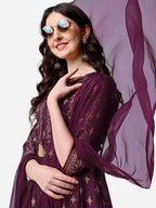 Anarkali Printed Kurta With Pant & Dupatta Set, Multicolor - Hiral Fashion | Grocsy