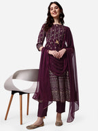 Anarkali Printed Kurta With Pant & Dupatta Set, Multicolor - Hiral Fashion | Grocsy