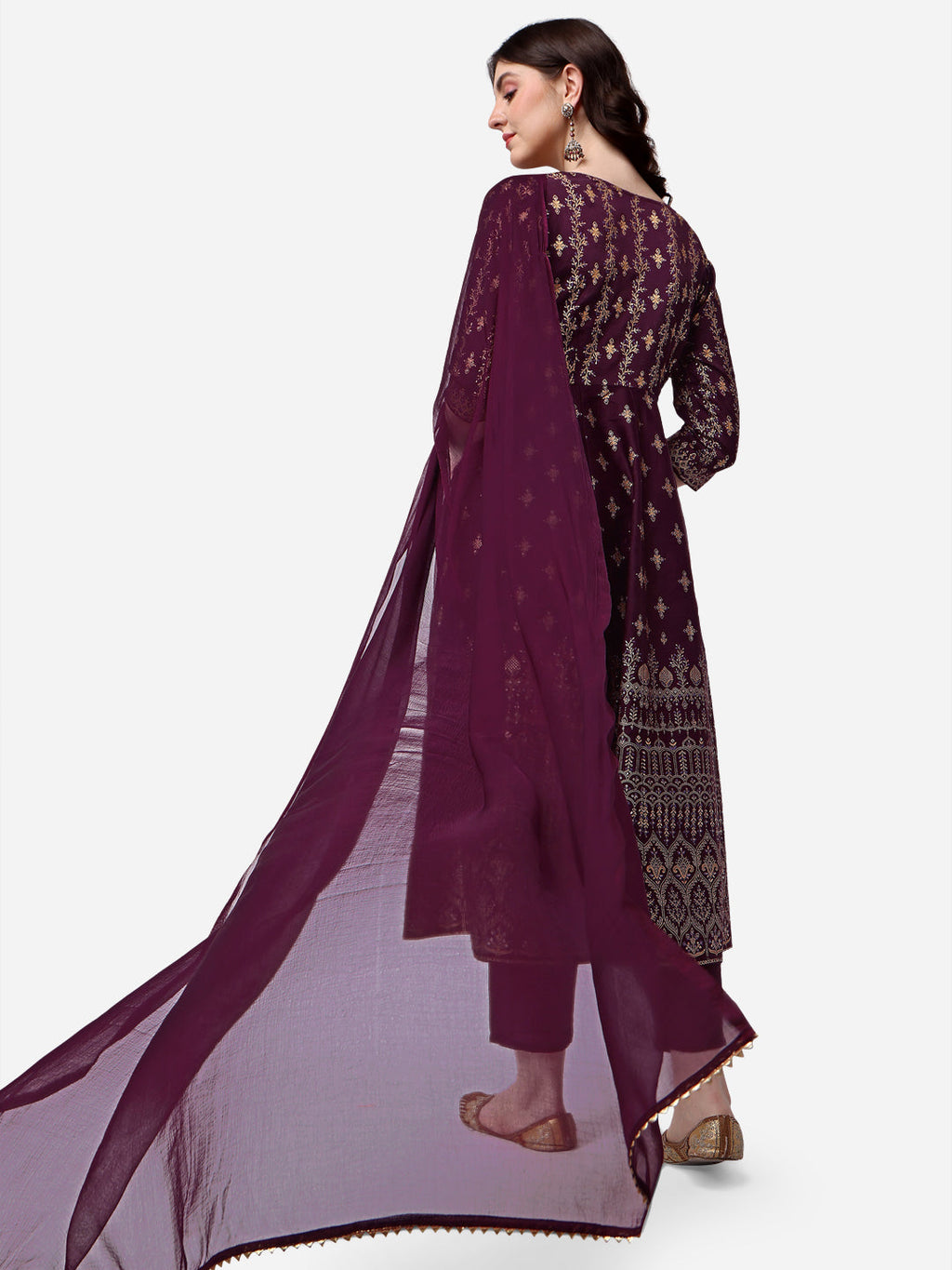 Anarkali Printed Kurta With Pant & Dupatta Set, Multicolor - Hiral Fashion | Grocsy
