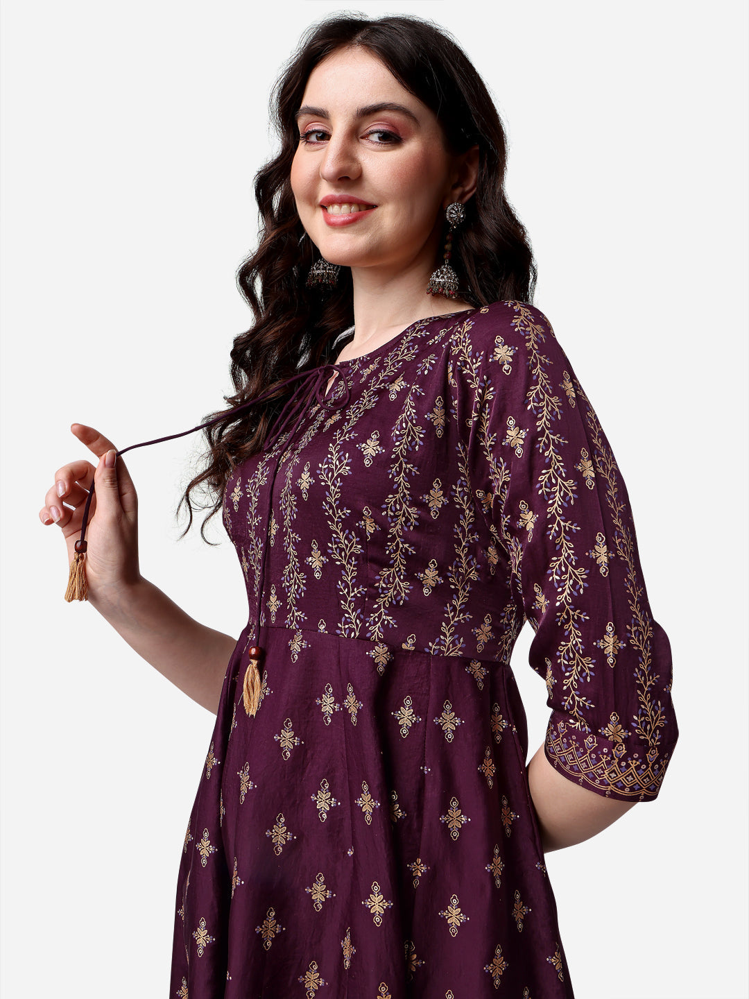 Anarkali Printed Kurta With Pant & Dupatta Set, Multicolor - Hiral Fashion | Grocsy