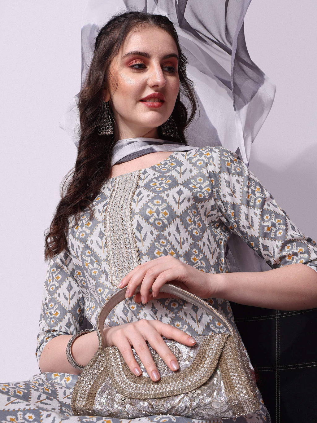 Printed Kurta With Pant & Printed Dupatta Set, Multicolor - Hiral Fashion | Grocsy