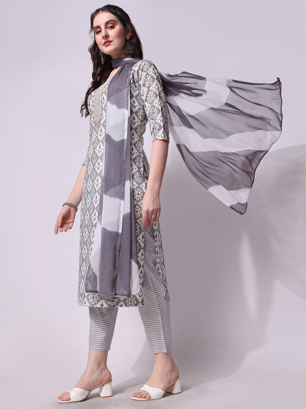Printed Kurta With Pant & Printed Dupatta Set, Multicolor - Hiral Fashion | Grocsy
