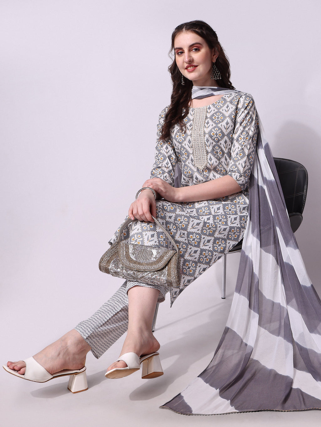 Printed Kurta With Pant & Printed Dupatta Set, Multicolor - Hiral Fashion | Grocsy