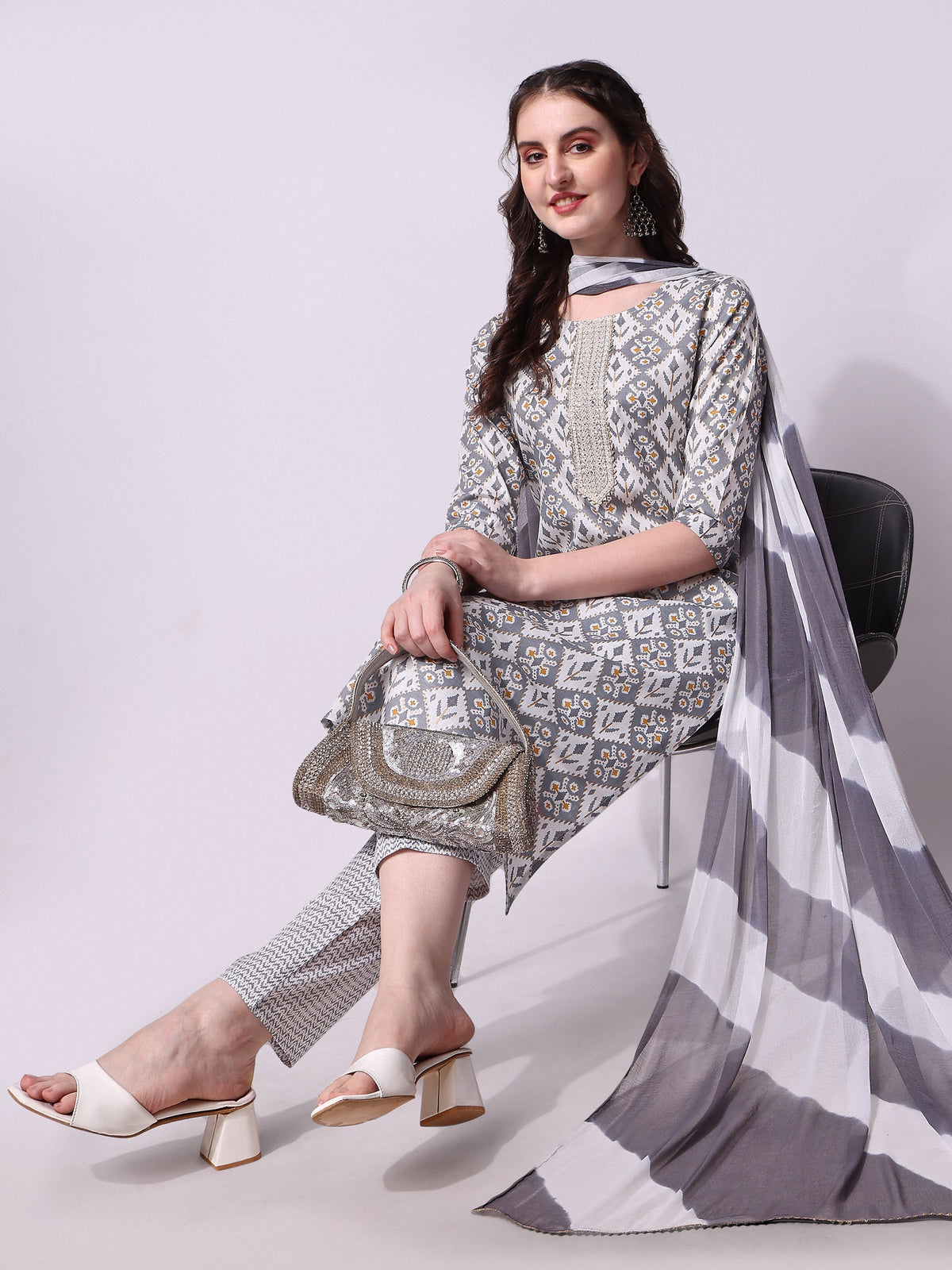 Printed Kurta With Pant & Printed Dupatta Set, Multicolor - Hiral Fashion | Grocsy