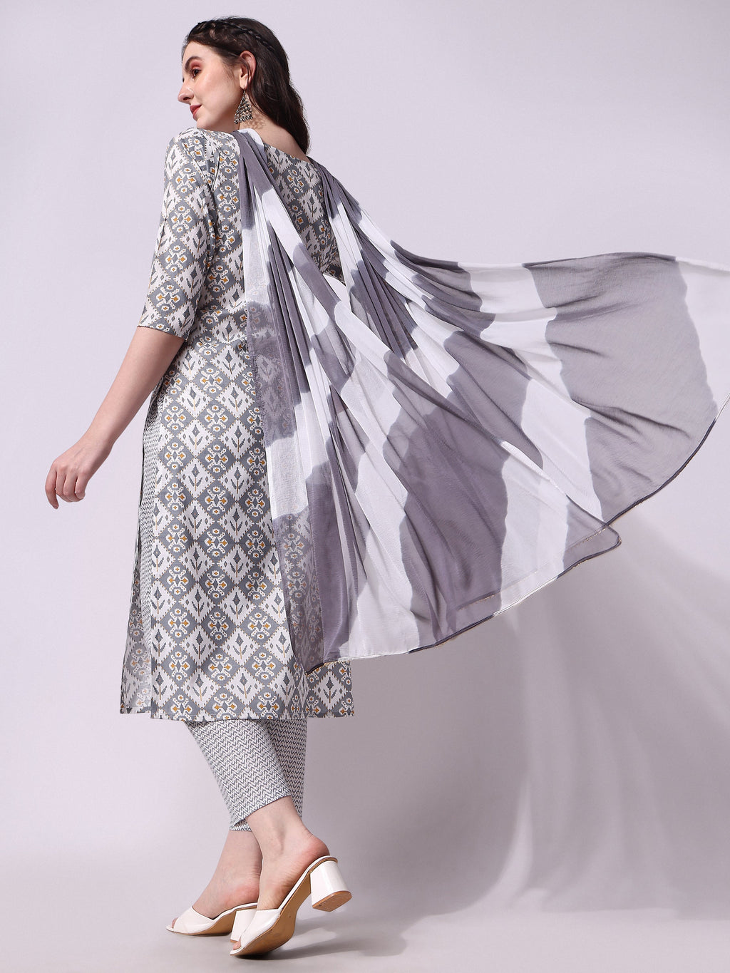 Printed Kurta With Pant & Printed Dupatta Set, Multicolor - Hiral Fashion | Grocsy