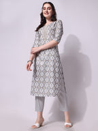 Printed Kurta With Pant & Printed Dupatta Set, Multicolor - Hiral Fashion | Grocsy