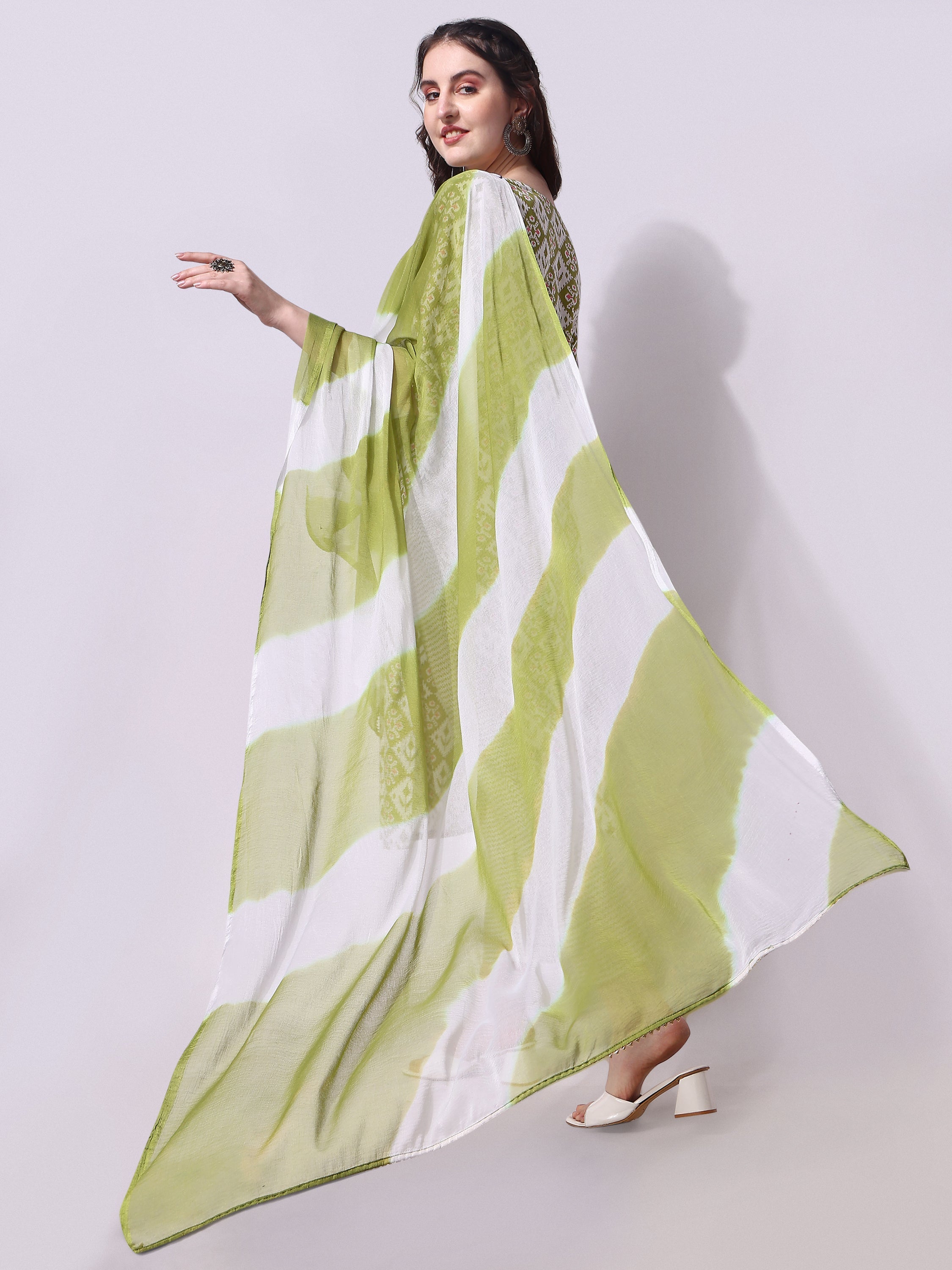 Cotton Green Printed Kurta With Pant & Dupatta Set, Multicolor - Hiral Fashion | Grocsy