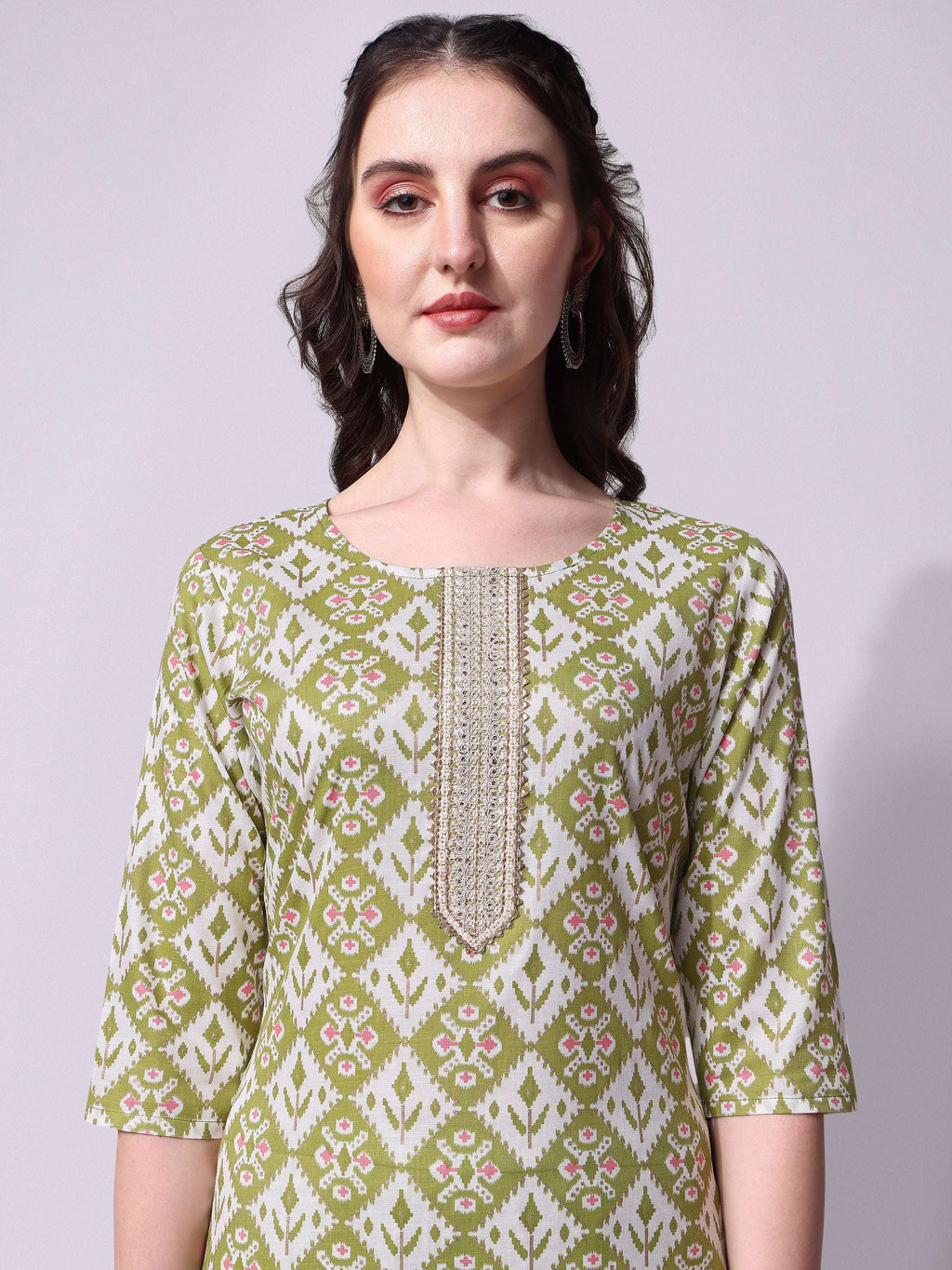 Cotton Green Printed Kurta With Pant & Dupatta Set, Multicolor - Hiral Fashion | Grocsy
