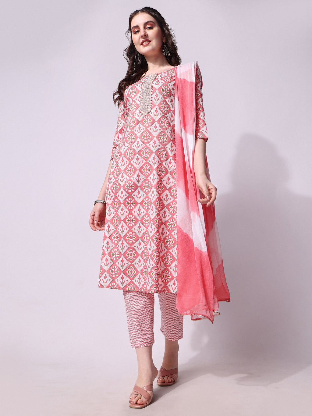 Printed Kurta With Pant & Printed Dupatta Set, Multicolor - Hiral Fashion | Grocsy