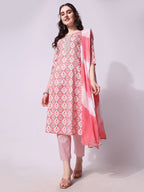 Printed Kurta With Pant & Printed Dupatta Set, Multicolor - Hiral Fashion | Grocsy