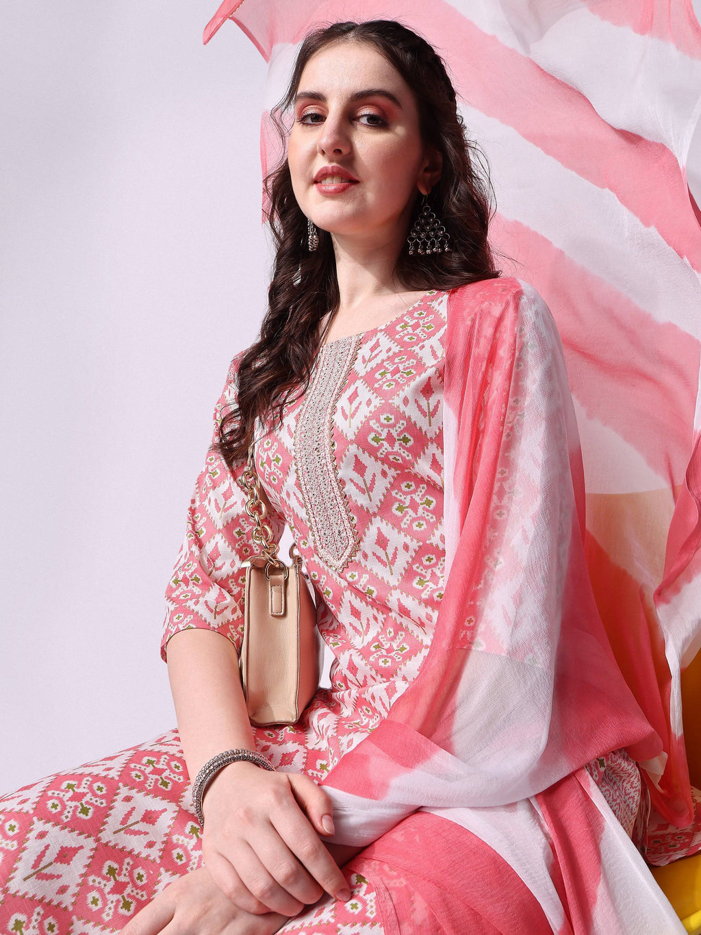 Printed Kurta With Pant & Printed Dupatta Set, Multicolor - Hiral Fashion | Grocsy