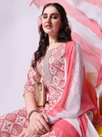 Printed Kurta With Pant & Printed Dupatta Set, Multicolor - Hiral Fashion | Grocsy
