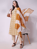 Printed Kurta With Pant & Printed Dupatta Set, Multicolor - Hiral Fashion | Grocsy