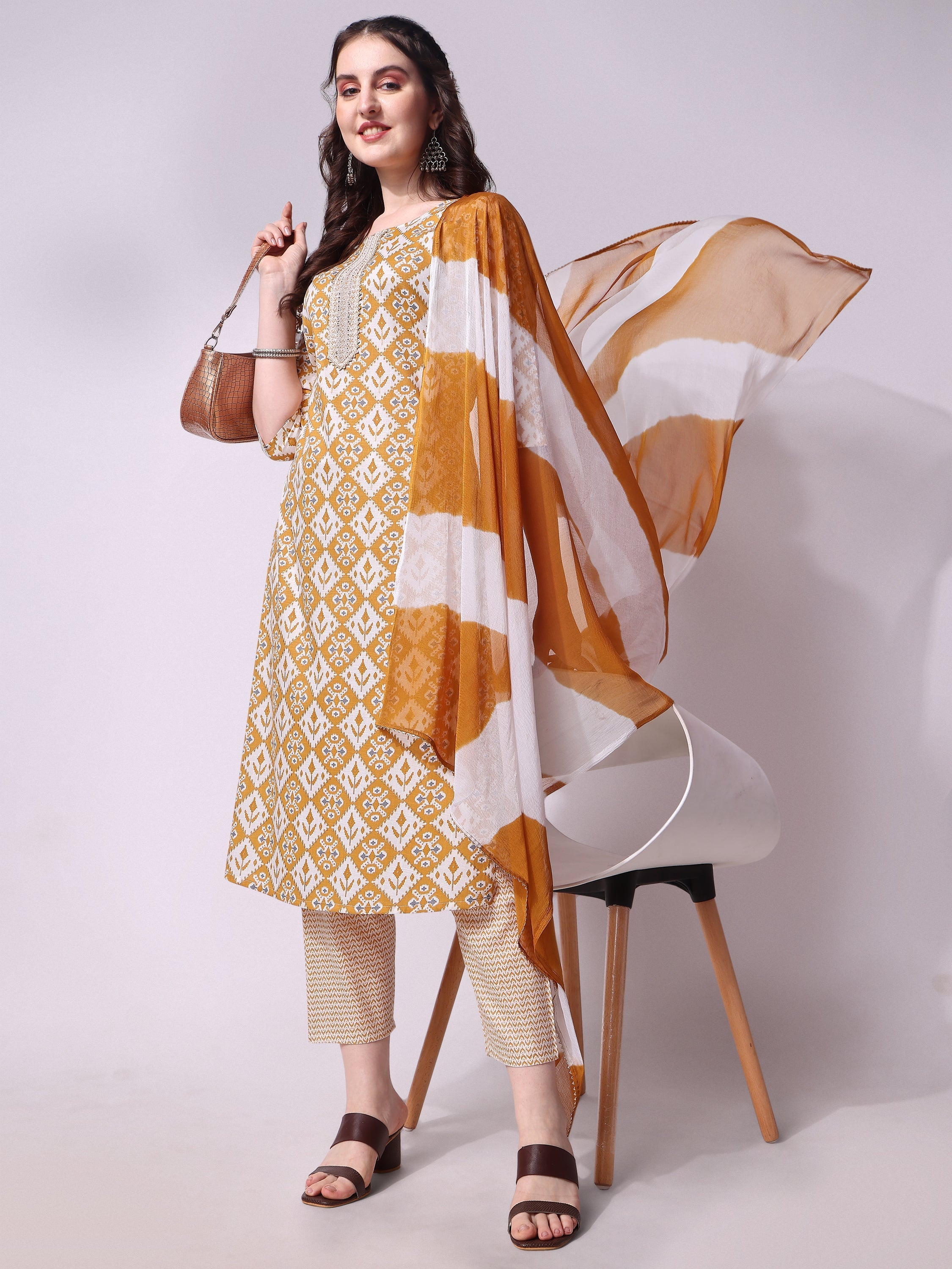 Printed Kurta With Pant & Printed Dupatta Set, Multicolor - Hiral Fashion | Grocsy