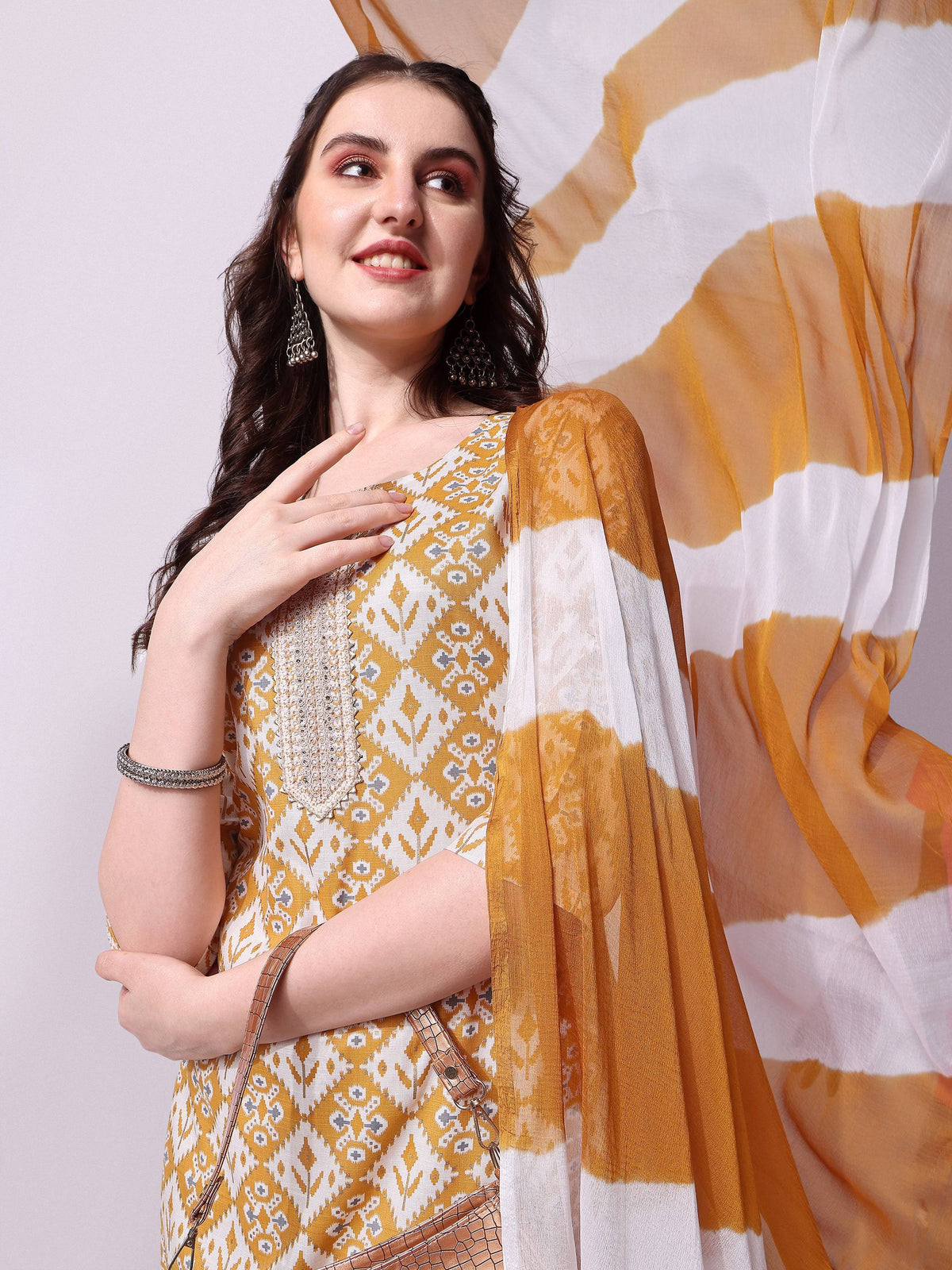 Printed Kurta With Pant & Printed Dupatta Set, Multicolor - Hiral Fashion | Grocsy
