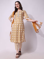 Printed Kurta With Pant & Printed Dupatta Set, Multicolor - Hiral Fashion | Grocsy