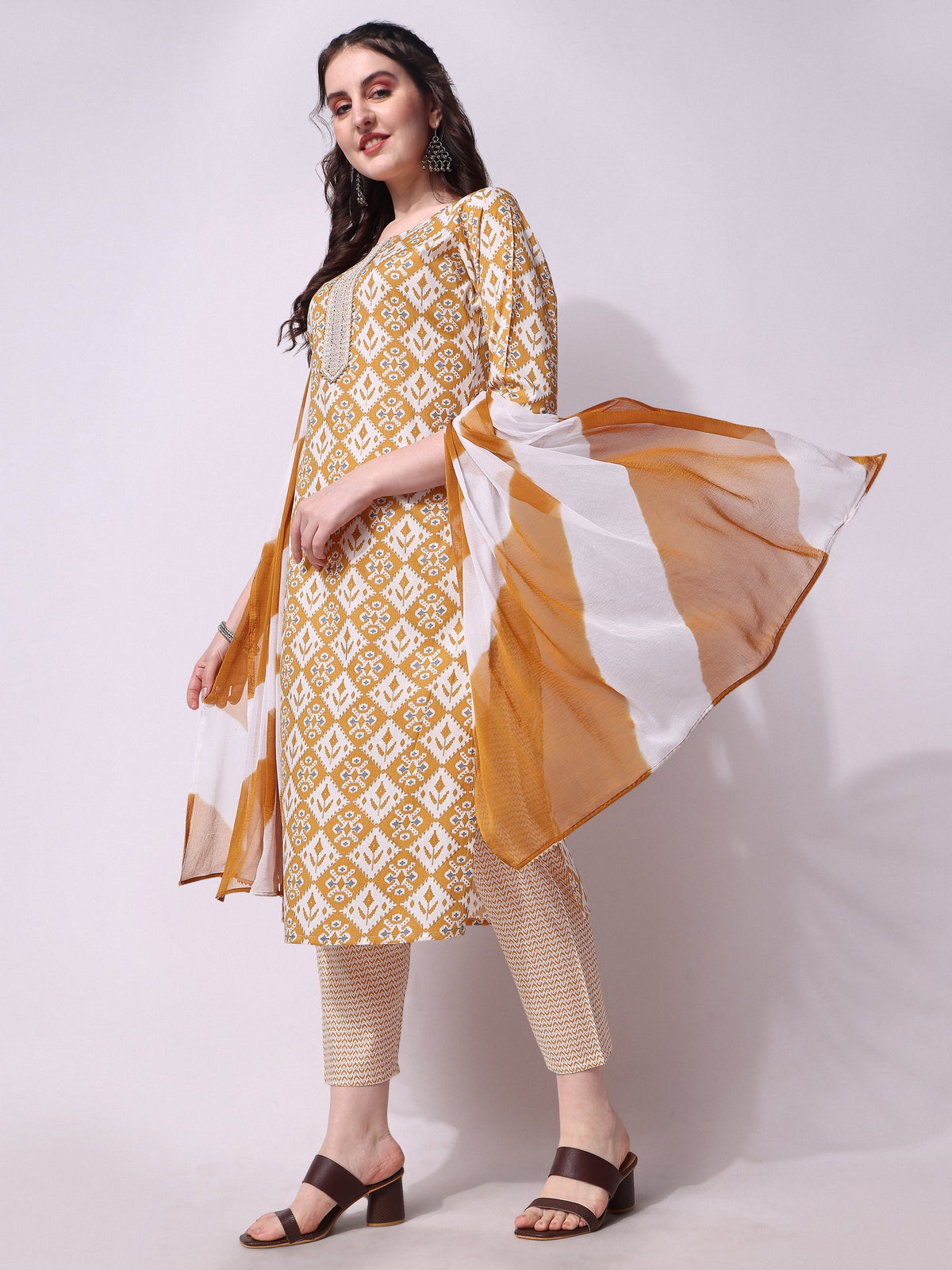 Printed Kurta With Pant & Printed Dupatta Set, Multicolor - Hiral Fashion | Grocsy