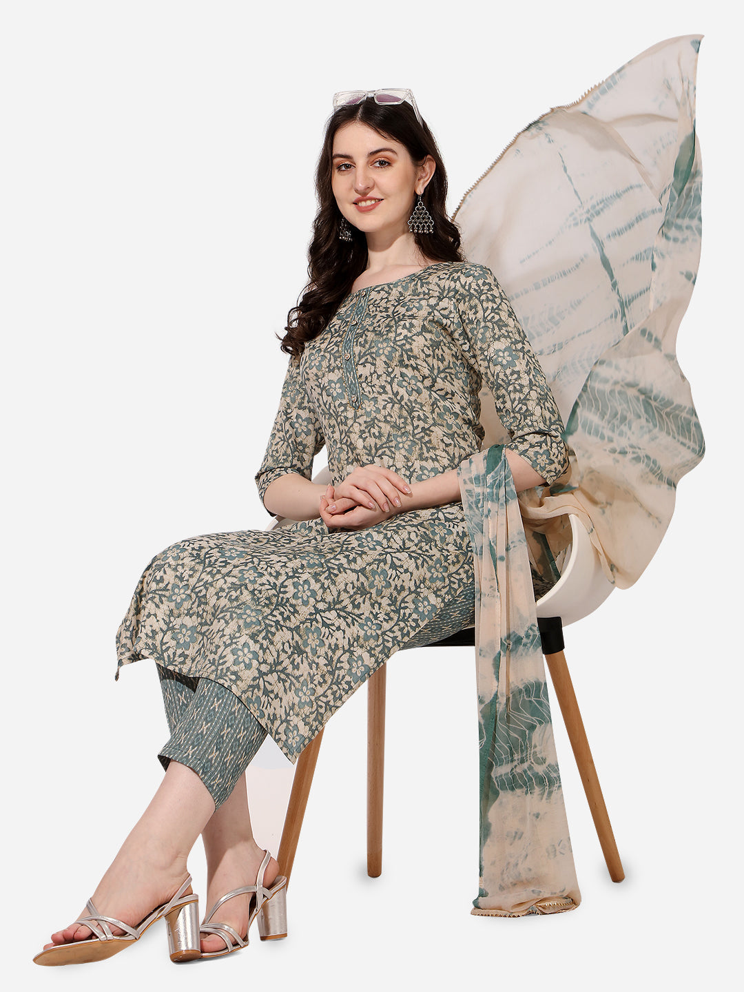 Floral Printed Kurta With Pant And Dupatta Set, Multicolor - Hiral Fashion | Grocsy