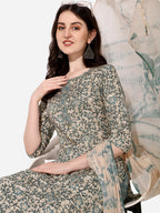 Floral Printed Kurta With Pant And Dupatta Set, Multicolor - Hiral Fashion | Grocsy