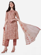 Floral Printed Rust Kurta With Pant And Dupatta Set, Multicolor - Hiral Fashion | Grocsy