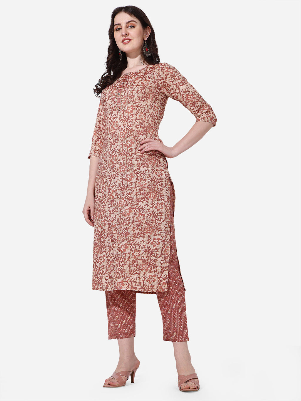 Floral Printed Rust Kurta With Pant And Dupatta Set, Multicolor - Hiral Fashion | Grocsy